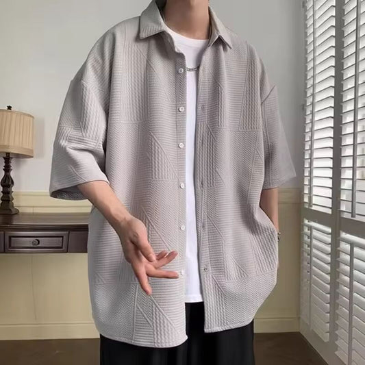 Shirt 2025 Short-sleeved Summer Hong Kong Style High-end Men's Jacket Trendy Loose New Versatile Jacquard