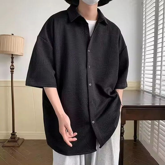 Shirt 2025 Short-sleeved Summer Hong Kong Style High-end Men's Jacket Trendy Loose New Versatile Jacquard